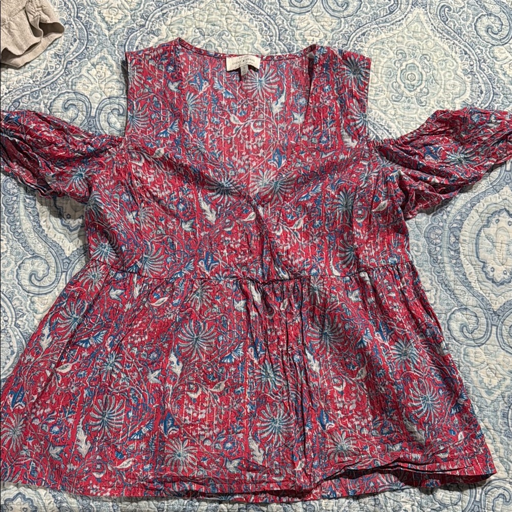 Women's Pink and Blue Patterned Top